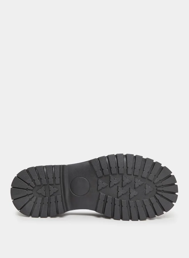 Take Two  Black Metal Buckle Detail Thick Sole Platform Loafers for Women | Best Price UAE